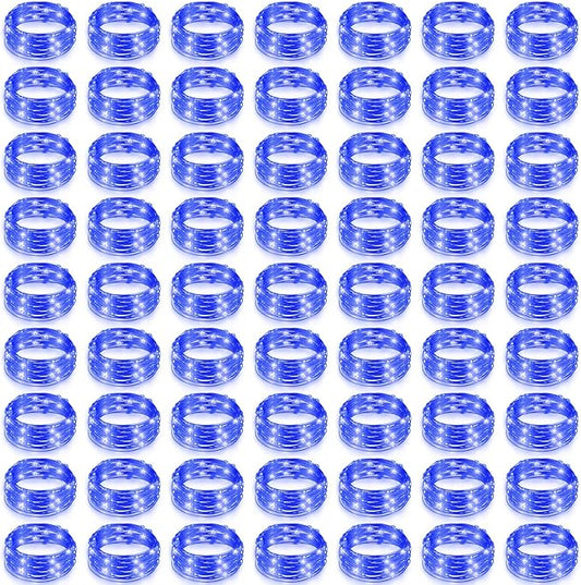 Hortsun 100 Packs Fairy Lights Battery Operated 3 Speed Modes, 7 Ft/ 2 M 20 LED Battery String Mini Waterproof Wire Twinkle Lights Bulk for Wedding Party Birthday Vases Decor (Blue Light)