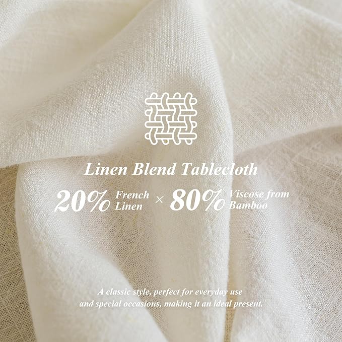 Linen World Round Linen Blend Tablecloth 90" Inch,Linen Loook Soft Cool & Breathable,Machine Washable Natural Table Cloth for Dining, Kitchen, Outdoor, Easter-Creamy White