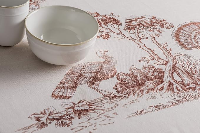 Maison d' Hermine Table Cloth Round Table 100% Cotton 69 Inches Fall Tablecloth Reusable Everyday Use for Thanksgiving Christmas Decorations Dining Farmhouse Party (Holy Jouy - Brown)