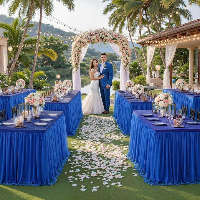 Royal Blue Tablecloth Rectangle 6 Foot Stretch Elastic Fitted Tulle Ruffle Tablecloths Rectangular Spandex Table Covers 6ft Birthday Baby Shower Wedding Party Table Cloths with Skirt