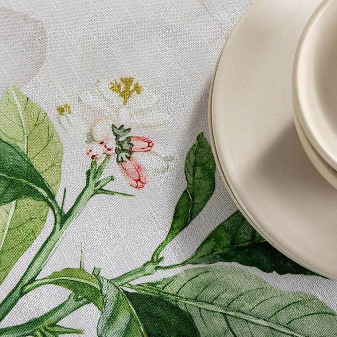 Maison d' Hermine Table Cloth Round Table 100% Cotton 63 Round Inches Tablecloth Reusable Decorative for Dining Kitchen Room Farmhouse Party Home Hotel Restaurant Spring Summer - Limoncello