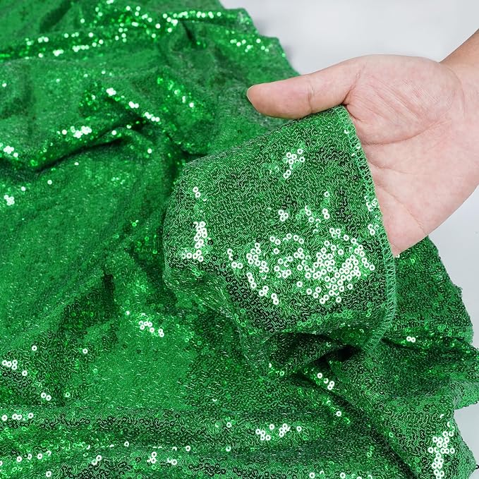 PartyDelight Green Sequin Backdrop Curtains 2x8ft 2 Panels | 3mm stitched sequin curtain with 4 inch rod pocket for 2x8ft 2 panel doorway window side drape narrow photo booth strip