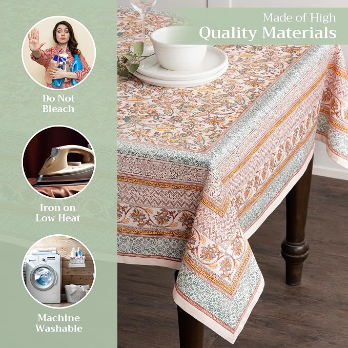 Maison d' Hermine Table Cloth Rectangle Table 100% Cotton 70 x 120 Inches Fall Tablecloth Reusable Everyday Use for Thanksgiving Christmas Decorations Dining Farmhouse Party (Nila)