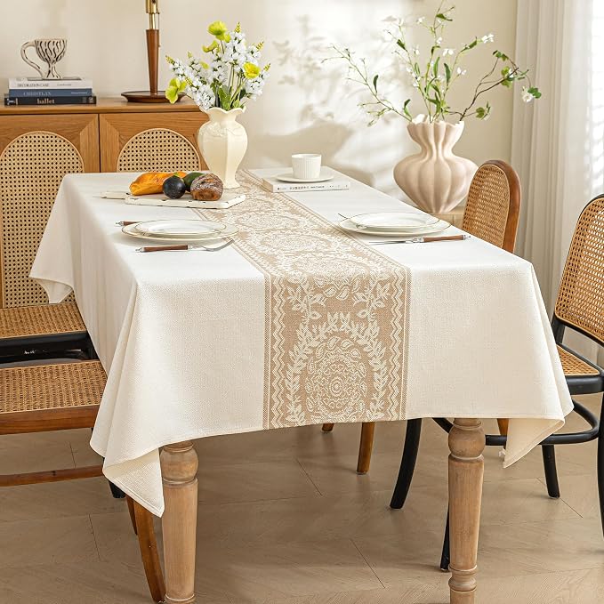 Round Tablecloth,Beige Linen Tablecloths Advanced Waterproofing Technology for Dinningroom,Farmhouse
