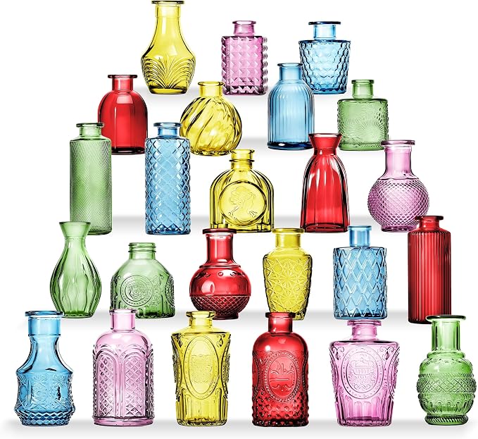 24PCS Mini Bud Vases As Wedding Centerpieces for Tables,Colorful Bud Vases for Flowers,Small Flower Vases Suitable for Birthday Party,Anniversary,Wedding Reception,Baby Shower (Colorful)