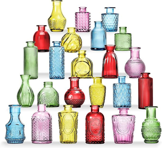 24PCS Mini Bud Vases As Wedding Centerpieces for Tables,Colorful Bud Vases for Flowers,Small Flower Vases Suitable for Birthday Party,Anniversary,Wedding Reception,Baby Shower (Colorful)
