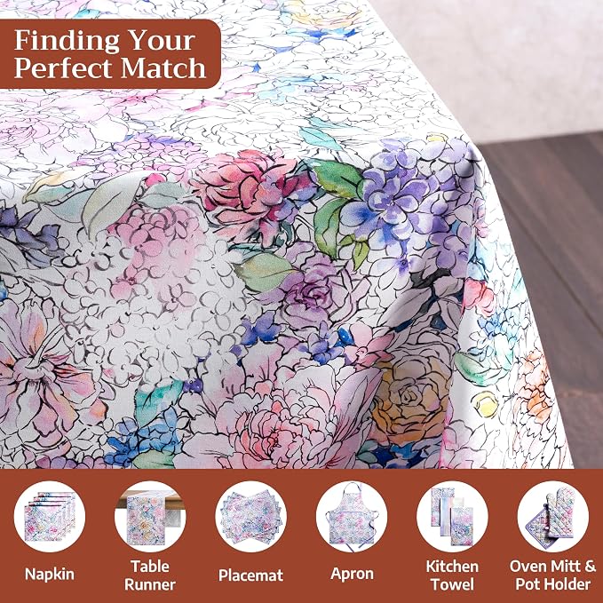 Maison d' Hermine Table Cloth Rectangle Table 100% Cotton 70 x 120 Inches Tablecloth Reusable Decorative for Dining Kitchen Room Farmhouse Party Home Hotel Restaurant Spring Summer - Floral Love