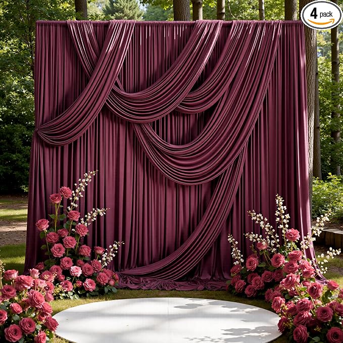 20ft x 15ft Burgundy Backdrop Curtains for Wedding Parties, 4 Panels Extra Long Wrinkle Free Fabric Drapes Photo Backdrop for Baby Shower Birthday Stage Reception Lobby Decoration