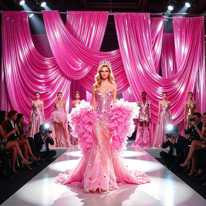 Hot Pink Glitter Backdrop Curtains - 10x12FT Satin Photo Backdrop, Wrinkle-Free Shimmer Back Drop Cloth Shiny Drapes for Photobooth Wedding Birthday Parties Photoshoot Background Decorations