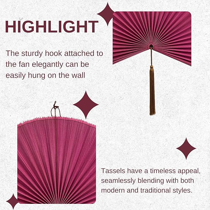 ChumDecor Fan Wall Decor,Large Bamboo Fan Wall Art for Boho Hanging Headboard,Decorative Folding Fan for Over Bed Decorations, (Pink, 31inch)