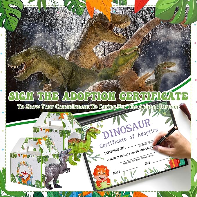 38 Pcs Adopt a Dinosaur Pet Party Favors Plastic Dinosaur Animal Include 12 Mini Dinosaur 12 Foldable Boxes 12 Adopt Cards 1 Adopt Sign 1 Adopt Fence for Adopt a Pet Party (Plastic)