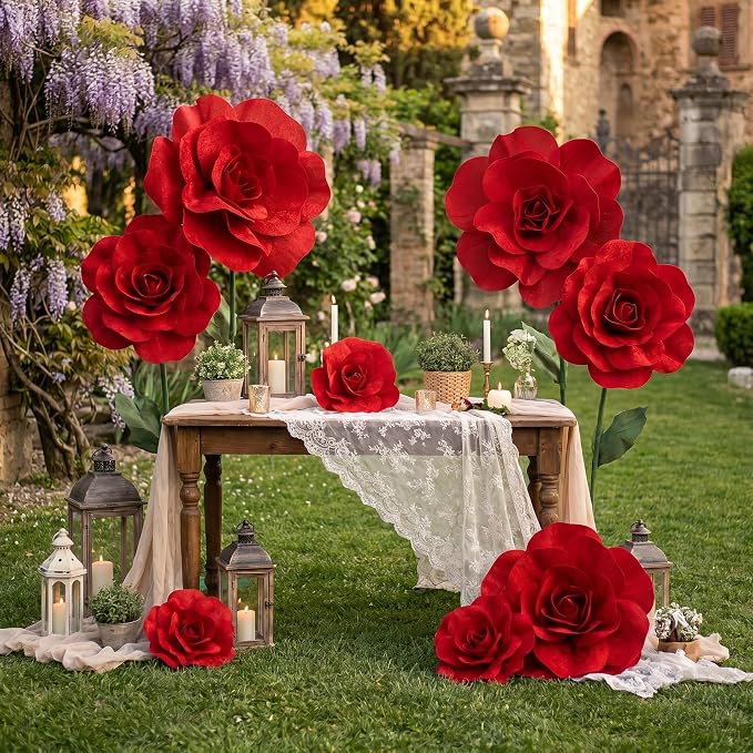 Norme 6 Pcs Giant Flowers for Decoration 12, 16, 20 Inch Large Rose Petals Giant Flowers Large Red Rose for Derby Day Wedding Arch Decoration, Home Decor, Anniversary Birthday Valentines