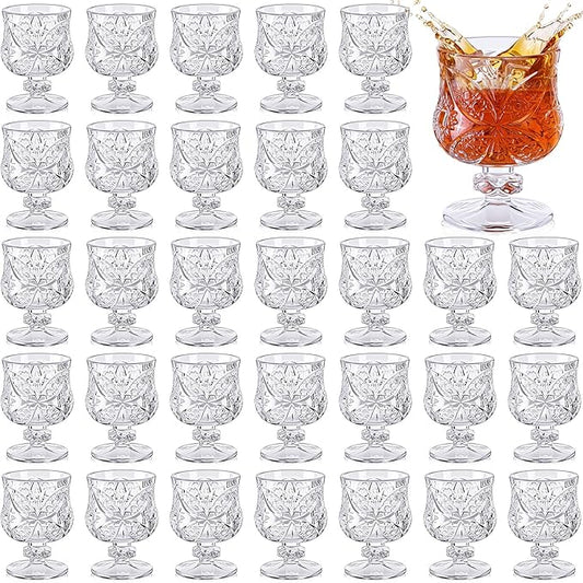 LemonRoad 50 Pcs Mini Wine Glass Bulk Small Cocktail Goblet 1.75 oz Plastic Shot Glasses Mini Reusable Goblet for Limoncello Brandy Sherry Vodka Beverage for Wedding Party Bar Supplies