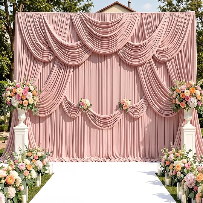 10ftx10ft Wrinkle Free Dusty Pink Backdrop Curtains for Parties, Silky Polyester Photo Backdrop Drapes 2 Panels 5x10ft Back Drop Cloth for Wedding Birthday Baby Shower Photography Background