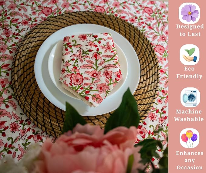 Block Print Peach Table Cloth- 54x108 Inch Rectangle 100% Cotton Handmade Pre-Shrink, Washable for Spring, Kitchen & Dining Perfect for Chirstmas, Patio, Indoor & Outdoor, Farmhouse