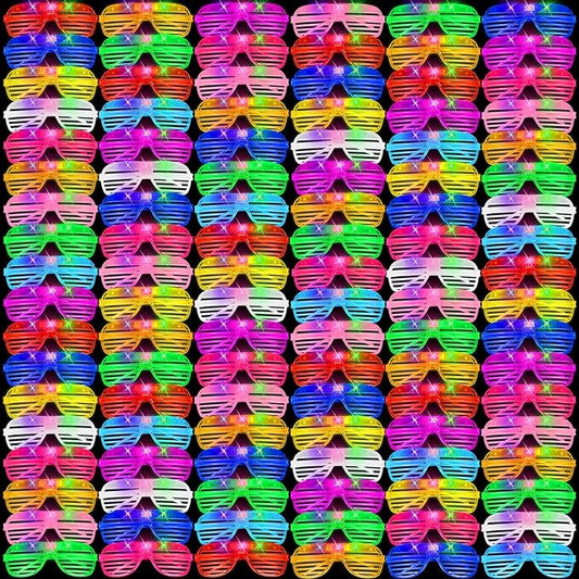 100 Pack Light Up Glasses, LED Glasses 10 Neon Color Led Glasses, Shutter Shades Glow Stick Sunglasses, Neon Party Supplies for Kids Adults Birthday Wedding New Year Glow Toys Cosplay Christmas
