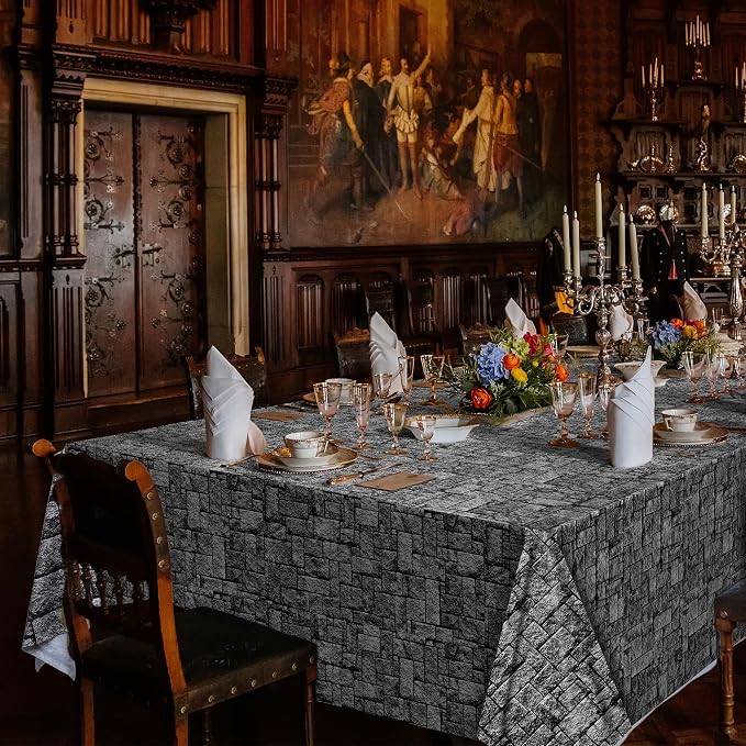 Kochorie 300 Ft X 54 Inch Stone Wall Tablecloth Roll with Cutter Box Disposable Plastic Stone Table Cover Medieval Stone Brick Table Cloth Dirt Floor Wall Backdrops for Farm Wedding Birthday Party