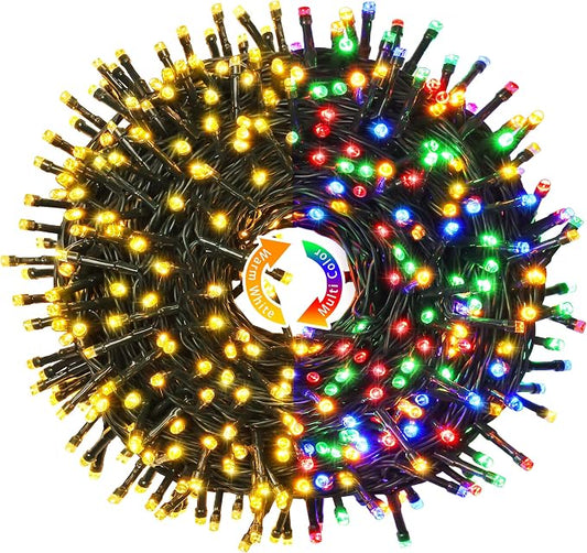 JMEXSUSS 250 LED Warm White to Multicolor String Lights Indoor, 8 Modes Warm to Multicolor Christmas Tree Lights Outdoor Waterproof for Garden Patio Party Halloween Christmas Decor