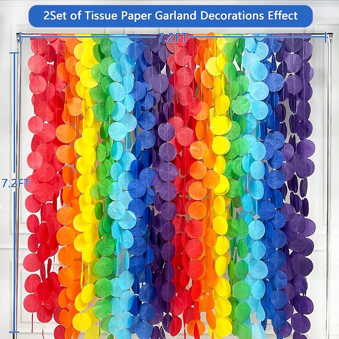 205Ft Rainbow Party Decorations Big Polka Dots Tissue Paper Backdrop Streamer Colorful Circle Dots Hanging Curtain Garland for Birthday Fiesta Carnival Wedding Engagement Pride Party Supplies