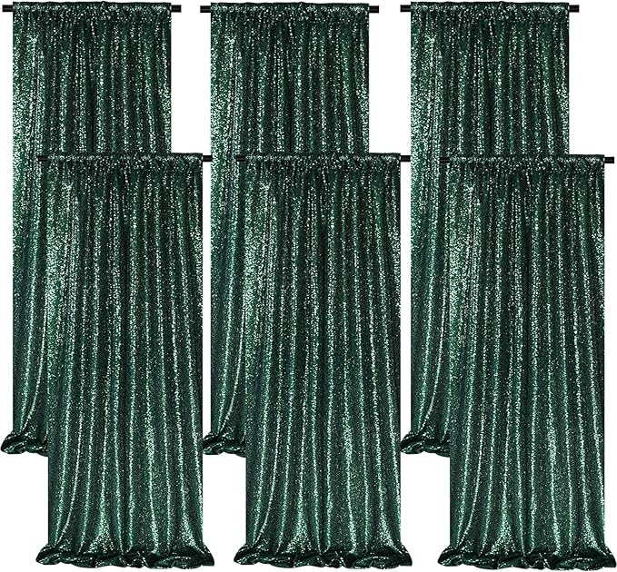 B-COOL Set of 6 Panels 2ftx8ft Emerald Green Sequin Backdrop Sparkle Background Curtains Fabric Glitter Backdrop for Party Ceremony Wedding Birthday Decoration
