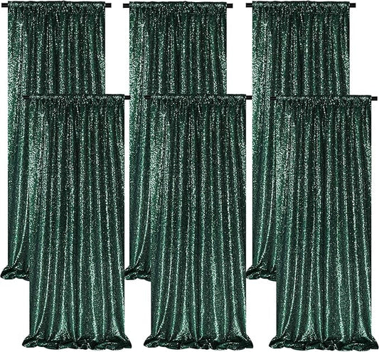B-COOL Set of 6 Panels 2ftx8ft Emerald Green Sequin Backdrop Sparkle Background Curtains Fabric Glitter Backdrop for Party Ceremony Wedding Birthday Decoration