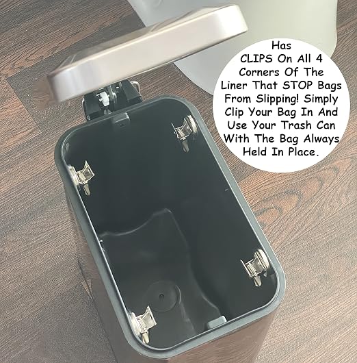 Homie Soft Close, Slim Trash Can 1.6 Gallon with Anti - Bag Slip Liner and Lid, Use as Mini Garbage Basket, Slim Dust Bin, or Decor in Bathroom, Restroom, Kitchen, or Bedroom (Rose Gold)