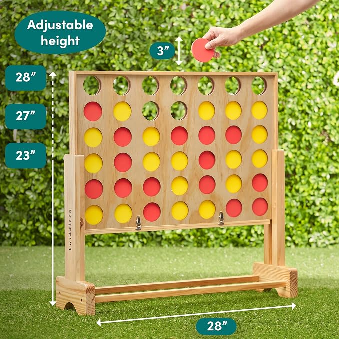 TWIDDLERS - Wooden Giant 4 in a Row Game Outdoor Indoor in 3 Height Levels (All Weather) with Carrying Bag, Life Size Four in a Row Wedding Yard Games for Kids Adults Family, Jumbo Connect Board Game
