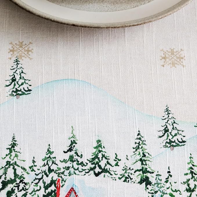 Maison d' Hermine Table Cloth Rectangle Table 100% Cotton 70 x 120 Inches Fall Tablecloth Reusable Everyday Use for Thanksgiving Christmas Decorations Dining Farmhouse Party (Rural Christmas)
