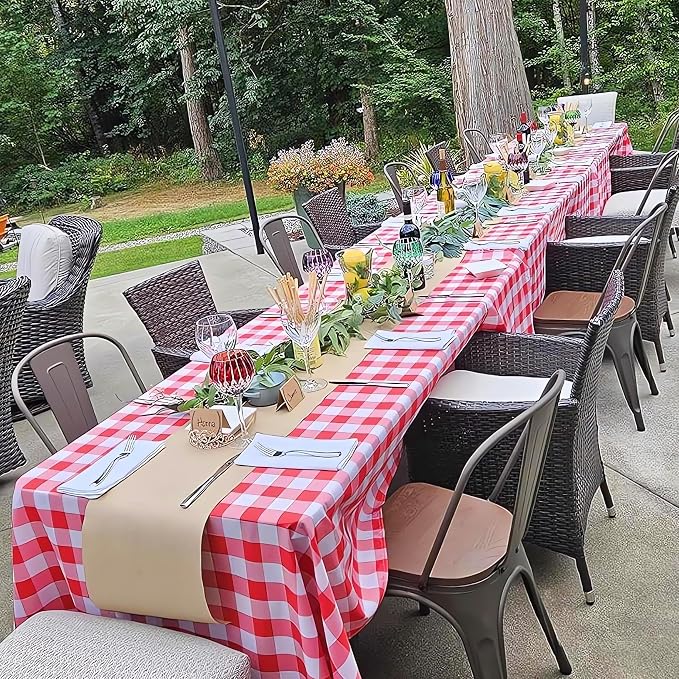 ShinyBeauty 60''x60'' Red & White Checkered Tablecloth - Cotton Farmhouse Plaid, Wrinkle-Resistant, Fits 4-6 Seats - Perfect for Dining, Outdoor, Parties, Home Buffalo Plaid Table Cloth