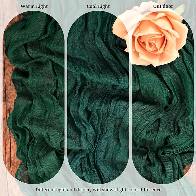 10 Pack Emerald Green Cheesecloth Table Runner 17x108 Inch Semi Sheer Boho Gauze Cheese Cloth Table Runners, for Wedding Bridal Shower Birthday Party Home Decor Garden Farmhouse