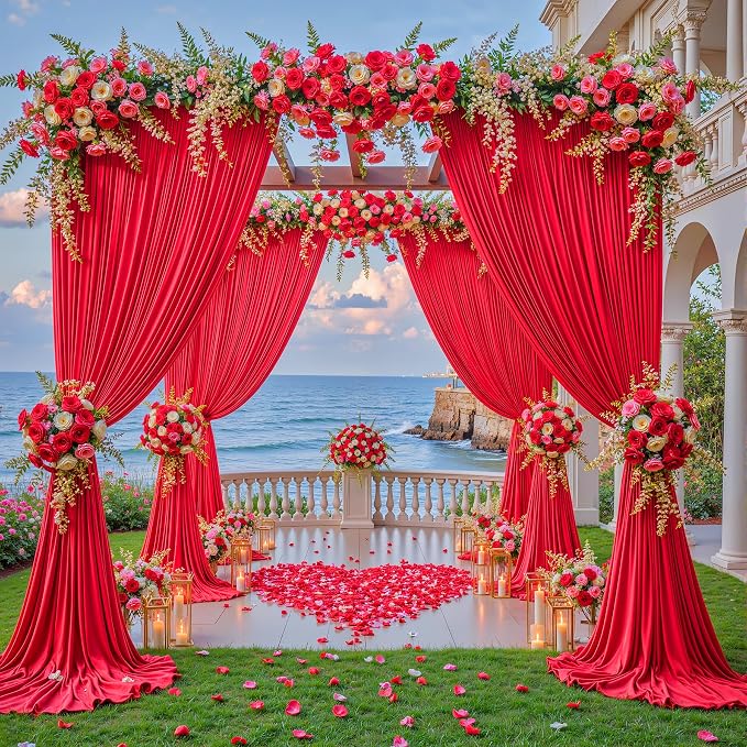 30ft x 15ft Red Backdrop Curtain Panels for Weddings - Wrinkle-Free Polyester Photo Drapes for Birthday Party, Photography Background, Stage Decor