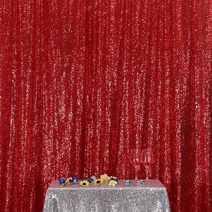 Poise3EHome Red Sequin Backdrop Curtain, 10Ft x 10Ft Red Glitter Photography Background Curtains, Sequence Xmas Thanksgiving Backdrop Drapes for Wedding Party Festival Decor