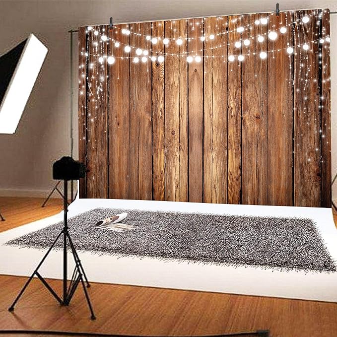 8x6 FT$ Wooden Board Backdrop Large Rustic Wood Background Vintage Brown Floor Photo Props Decorations Polyester for Adults Kids Birthday Banner Baby Shower Portrait Photography Supplies