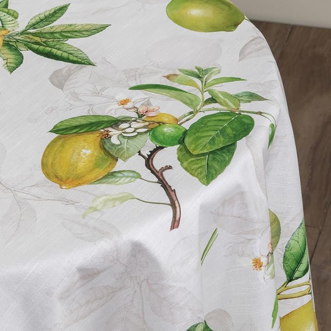 Maison d' Hermine Table Cloth Round Table 100% Cotton 69 Round Inches Tablecloth Reusable Decorative for Dining Kitchen Room Farmhouse Party Home Hotel Restaurant Spring Summer - Limoncello