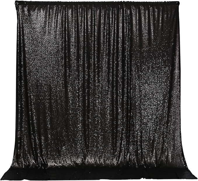 PartyDelight Black Sequin Backdrop 8x8ft 4 Inch Rod Pocket | Dense 3mm sequins on mesh backing with 4 inch rod pocket for group photos wedding walls stages and banquet focal displays
