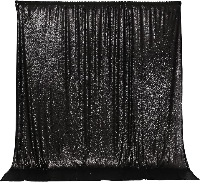 PartyDelight Black Sequin Backdrop 6x7ft 4 Inch Rod Pocket | Dense 3mm sequins on mesh backing with 4 inch rod pocket for full body photos ceremony arches party walls and stage displays