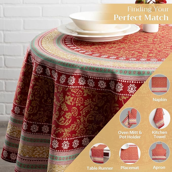 Maison d' Hermine Table Cloth Round Table 100% Cotton 63 Inches Fall Tablecloth Reusable Everyday Use for Thanksgiving Christmas Decorations Dining Farmhouse Party (Sofia)