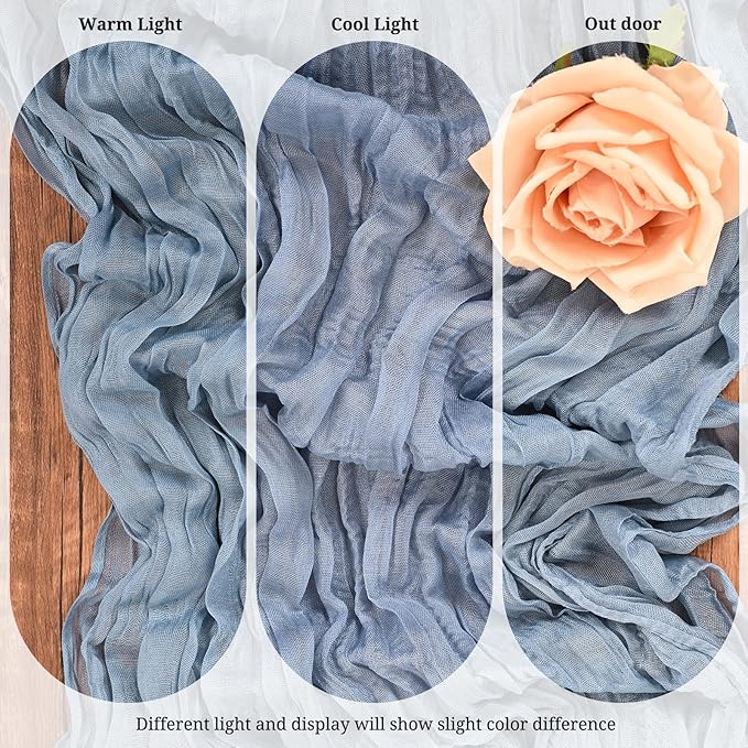 10 Pack Dusty Blue Cheesecloth Table Runner 17x108 Inch Semi Sheer Boho Gauze Cheese Cloth Table Runners, for Wedding Bridal Shower Birthday Party Home Decor Garden Farmhouse