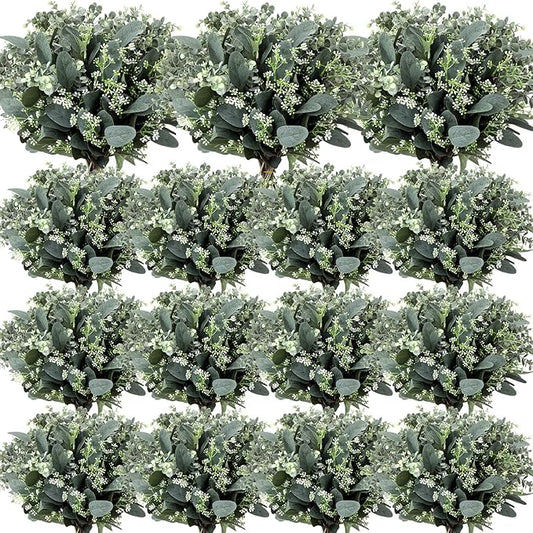 Janinka Mixed Eucalyptus Leaves Stems Bulk with White Seeds Artificial Silver Dollar Leaves Sprays Faux Oval for Wreath Garland Floral Bouquets Arrangement Wedding Greenery Decoration(170)