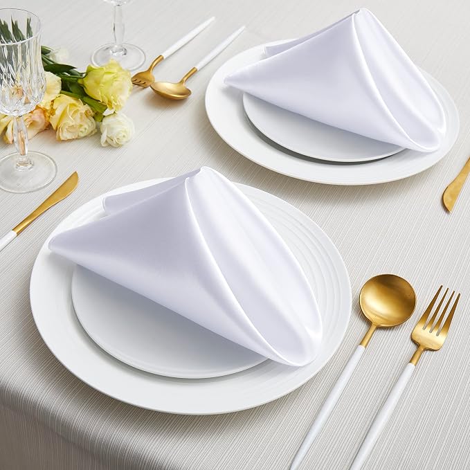 50 Pack Square Satin Dinner Napkins, 20x20 Inches Silky Soft Smooth Table Cloth Napkins for Restaurant Weddings Banquet Party Decoration, White