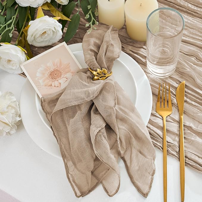 24 Pack Cheesecloth Napkins 20"x20" Nude Boho Gauze Cheese Cloth Napkins Bulk Rustic Dinner Table Decor for Wedding Bridal Baby Shower Party
