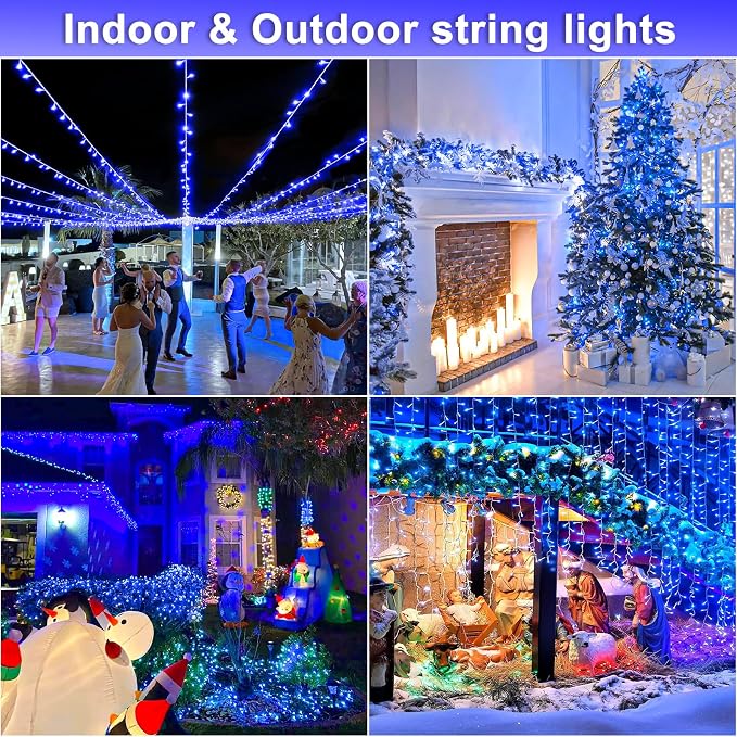 120 LED Blue String Lights Outdoor, 40 FT Clear Wire Christmas String Lights Waterproof, Plug in 8 Modes Fairy String Lights for Indoor Outside Tree Patio Party Holiday Decorations