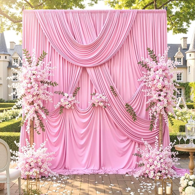 20ftx10ft Wrinkle Free Pink Backdrop Curtain for Parties, 4 Panels Silky Polyester Photo Backdrop Drapes Back Drop Cloth for Wedding Birthday Photography Background Baby Shower Decor