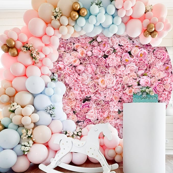 Rose Flowers Round Backdrop Cover 7.2ftx7.2ft Pink Roses Wall Backdrop for Wedding Decorations Banquet Engageing Bridal Shower Birthday Party Photography Studio Props Background Floral Party