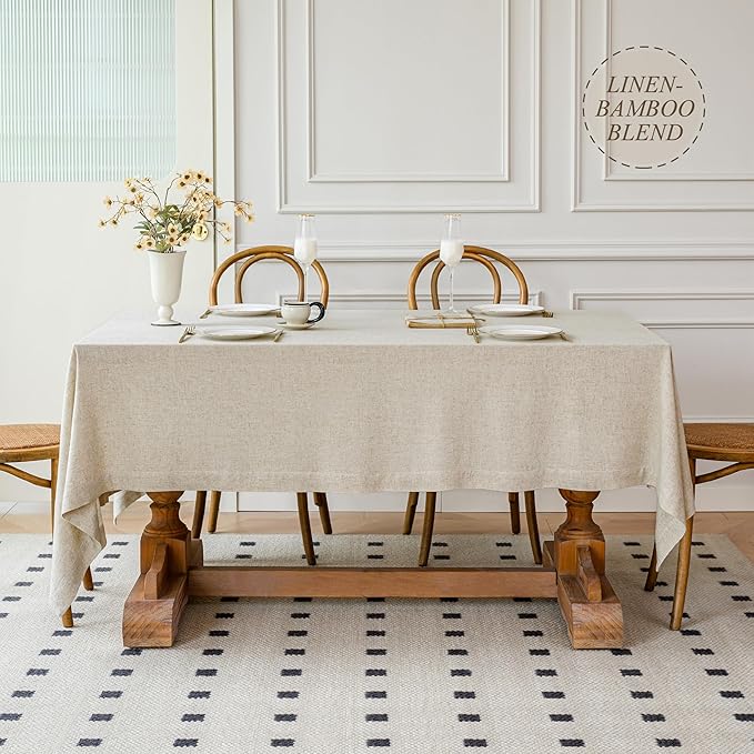 Linen World Linen Blend Tablecloth 60x108 Inch,Linen-Textured Soft Cool & Breathable,Machine Washable Rectangle Table Cloth for Dining,Kitchen,Outdoor,Festival