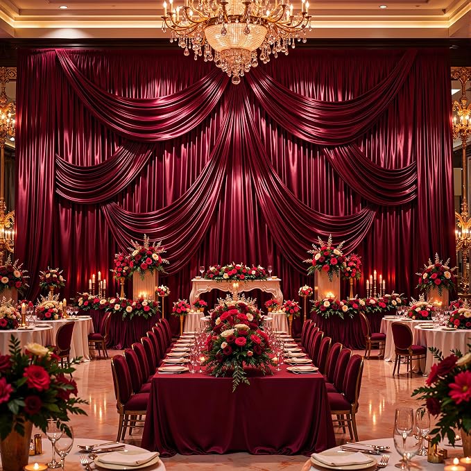 Burgundy Glitter Backdrop Curtains - 20x12FT Satin Photo Backdrop, Wrinkle-Free Shimmer Back Drop Cloth Shiny Drapes for Photobooth Wedding Birthday Parties Photoshoot Background Decorations