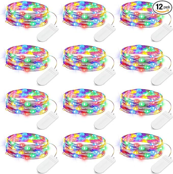 Brightown 12 Pack Multi-Color Fairy Lights Battery Operated - 7ft 20 LED Waterproof Micro Firefly Lights for Christmas Decor, DIY Craft, Wedding Table Centerpieces, Flowers