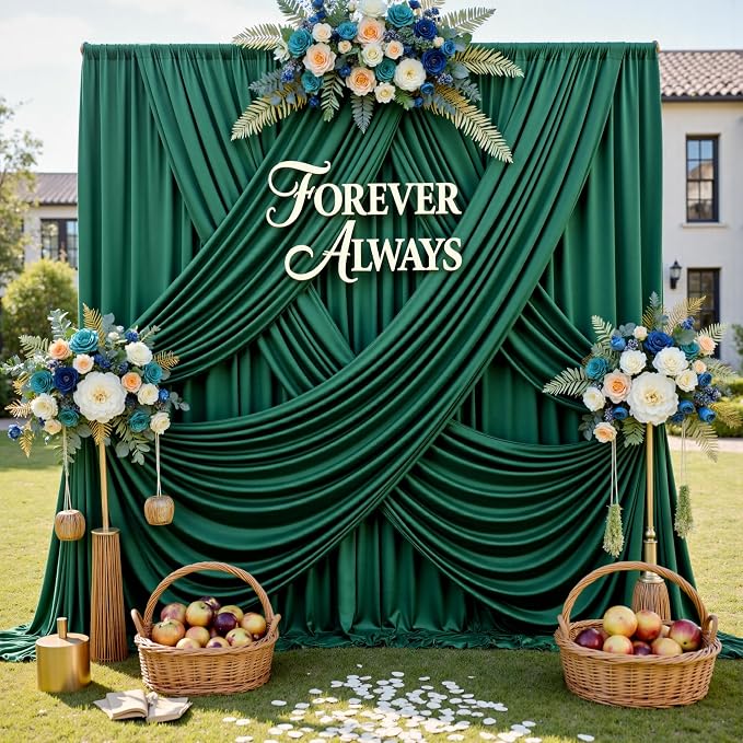 50ft x 12ft Wrinkle Free Hunter Green Backdrop Curtains for Parties, Silky Photo Backdrop Drapes 12FT Long Back Drop Cloth for Wedding Birthday Photography Background Decor