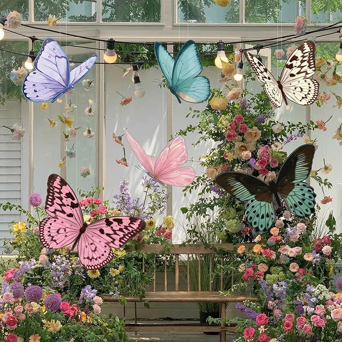 18 Pcs Large Butterfly Party Decorations 3D Paper Butterfly Hanging Decoration 2 Sizes Vibrant Paper Butterflies Birthday Party Supplies for Wedding Spring Baby Shower Room Ceiling Decor