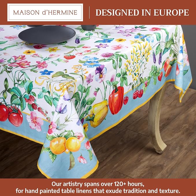 Maison d' Hermine Table Cloth Square Table 100% Cotton 54 x 54 Inches Tablecloth Reusable Decorative for Dining Kitchen Room Farmhouse Party Home Hotel Restaurant Spring Summer - Giverny